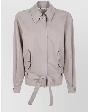Magda Butrym Belted Waist Jacket Collared Neck Pockets - Grey