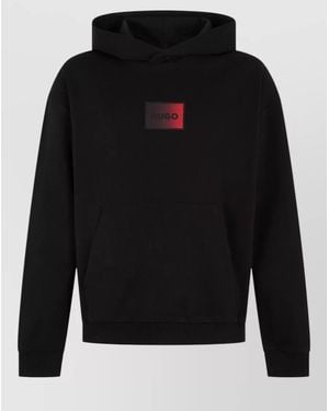 BOSS Hooded Cotton Sweatshirt Kangaroo Pocket - Black