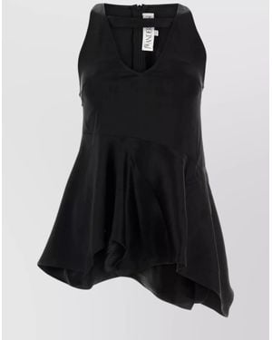 JW Anderson Asymmetric V-Neck Satin Top - Black