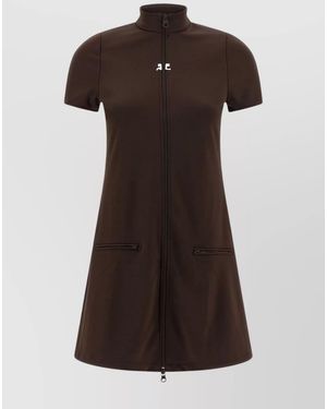 Courreges Polyester Mockneck Zip Mini Dress - Brown