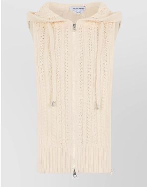 Veronica Beard Hooded Sleeveless Knit Cardigan Vest - Natural