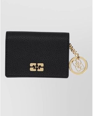 Ganni Leather Grained Card Holder Keyring - Black