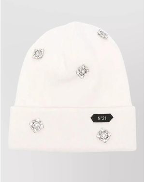 N°21 Embellished Knit Hat Turn Up Brim - Natural