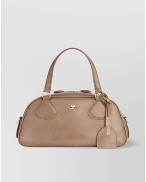 Courreges Varnished Calf Leather Shoulder Bag - Natural