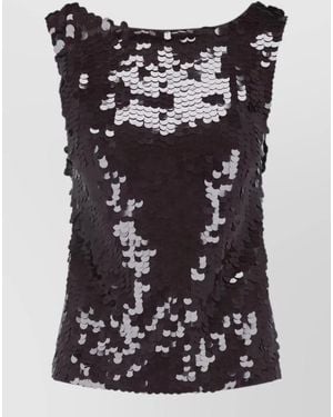 P.A.R.O.S.H. Sleeveless Sequin Scoop Neck Fitted Top - Black