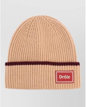 Drole de Monsieur Wool Cap Ribbed Knit Folded Brim Stripe - Natural