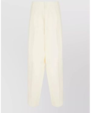 Laneus Viscose Blend Pants Pleated Belt Loops Pockets - White