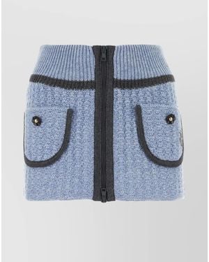 Cormio Wool Floral-Embroidered Ribbed-Knit Thigh-Length Miniskirt - Blue