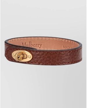 Mulberry Textured Leather Bracelet Adjustable Fit Hardware - Brown