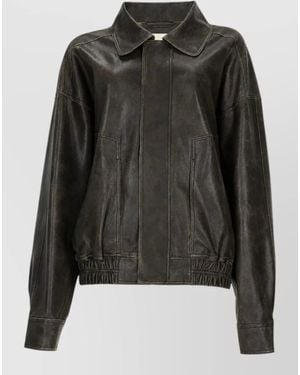 Alysi Leather Bomber Jacket - Black