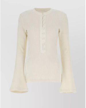 Chloé Ribbed-Knit Virgin Wool Lace Panel Long-Sleeve Jumper - White