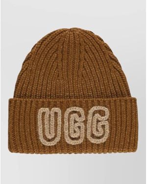 UGG Wool Blend Beanie Hat Ribbed Cuff - Brown