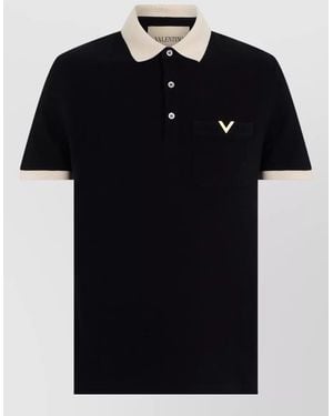 Valentino Garavani Pique Polo Shirt Short Sleeves Contrast Collar - Black