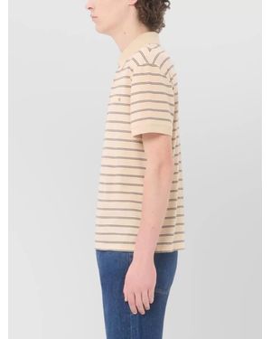 Valentino Garavani Polo Shirt Short Sleeves Striped Silk Blend - Natural