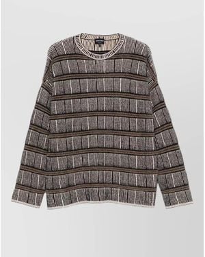 Giorgio Armani Silk Blend Oversized Ribbed Striped Crewneck Jumper - Grey