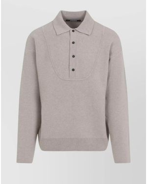 Jacquemus Cashmere Wool Ribbed Polo Jumper - Grey