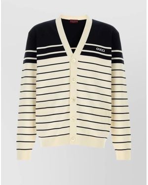 Gucci Embroidered Stripes Cotton Cardigan - Blue