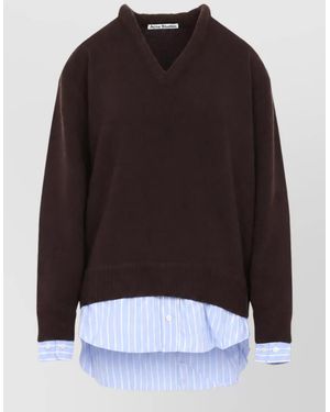 Acne Studios Wool V-Neck Layered Long-Sleeve Sweater - Brown