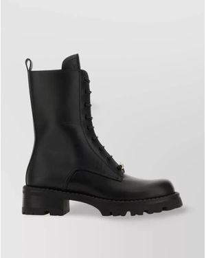Versace Leather Lace-Up Ankle Boots - Black