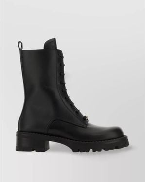 Versace Leather Lace-Up Ankle Boots - Black