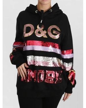 Dolce & Gabbana Dg Hooded Pullover Sweater Sequin Logo - Black