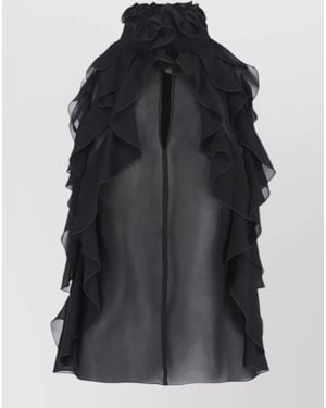 McQueen Sleeveless High Neck Sheer Ruffled Top - Black