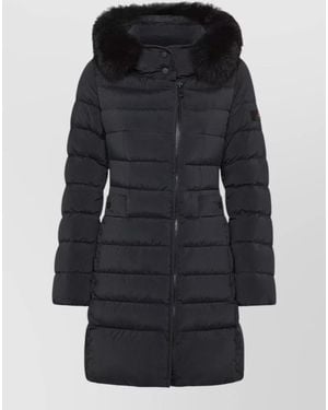 Peuterey Long Hooded Jacket Fur Trim Pockets - Black