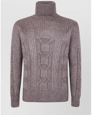 ZEGNA Cashmere Silk Turtleneck Ribbed Sweater - Gray
