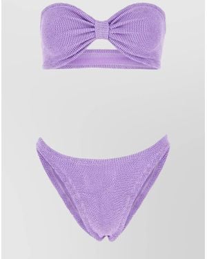 Hunza G Stretch Nylon Bandeau Bikini With Ribbed Texture - Purple