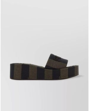 Fendi Canvas Logo-Embroidered Platform Slides - Black
