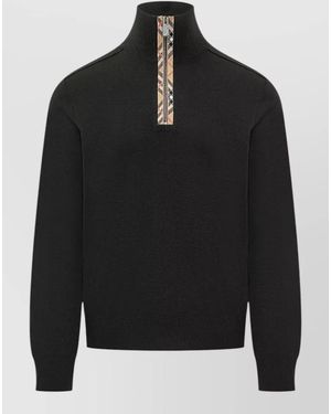 Burberry Wool Funnel-Neck Half-Zip Jumper - Black