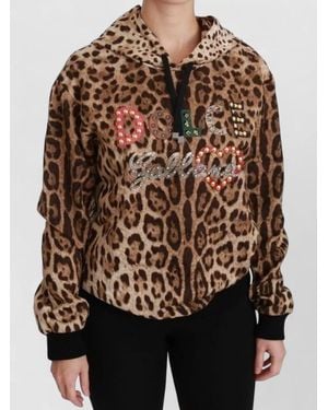 Dolce & Gabbana Leopard Print Hooded Cotton Blend Sweater - Brown