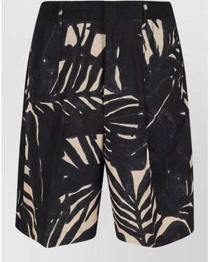 Emporio Armani Tropical Print Pleated Shorts Buttoned Back Pockets - Black