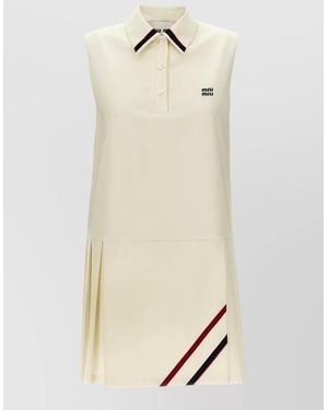Miu Miu Mohair Canvas Dress Sleeveless Striped Collar - Natural