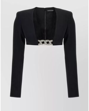 David Koma Crystal-Embellished Square-Neck Top - Black