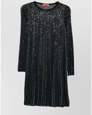 Missoni Ribbed Knit Striped Knee-Length Dress - Black