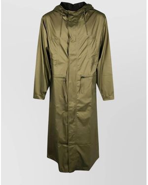 Rains Long Jacket Hood Drawstring Waist - Green
