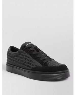 Emporio Armani Logo-Print Canvas Low-Top Trainers - Black