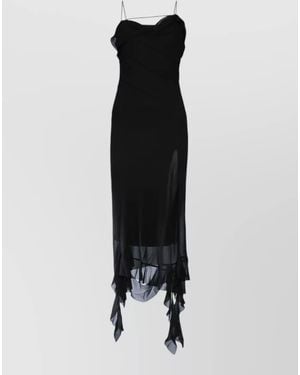 Acne Studios Dress Asymmetric Hem Sheer Overlay Ruffles - Black