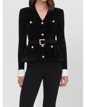 Self-Portrait Chenille Knit Fitted Jacket - Black