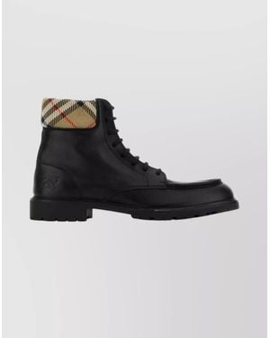 Burberry Ankle Boots With Check Pattern Cuff - Black