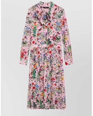 Gucci Floral Print Dress Long Sleeves Pleated Skirt - White