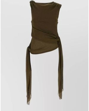 Ganni Mesh Tank Top Draped Knot Detail - Green