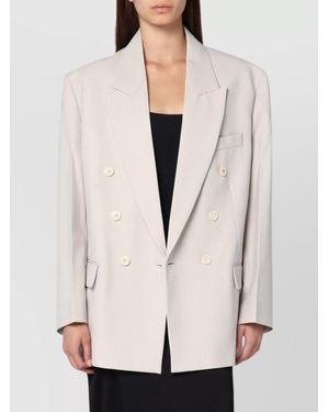 Victoria Beckham Double-Breasted Jacket With Notched Lapels And Flap Pockets - Natural