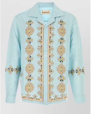 BAZISZT Cotton Hemp Shirt - Blue