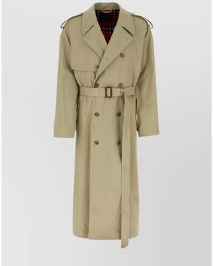 Balenciaga Cotton Double-Breasted Belted Midi Trench Coat - Natural