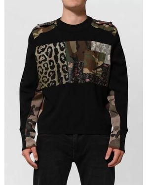 Dolce & Gabbana Silk Patchwork Crew Neck Sweater - Black