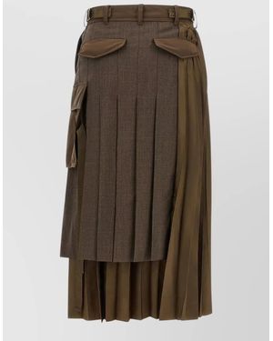 Sacai Pleated Asymmetric Midi Skirt - Brown