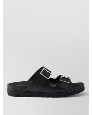 Prada Leather Double-Strap Sandals - Black