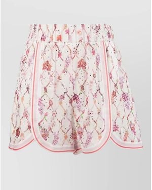 Genny Floral Rhinestone Shorts Scalloped Hem Detail - Pink